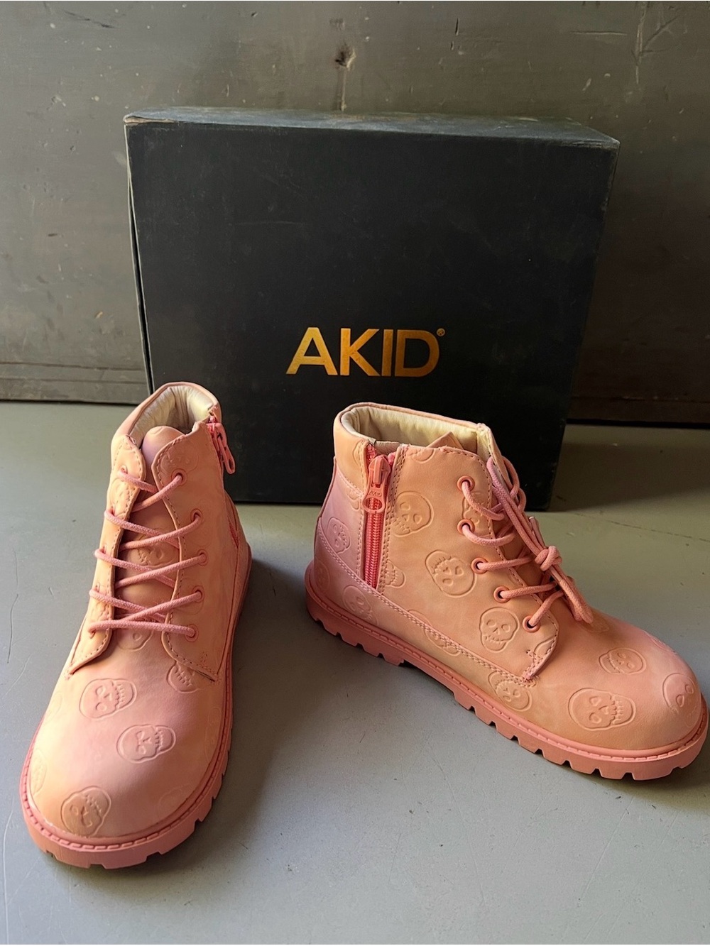 AKID Kids Pink Embossed Lace-Up Boots